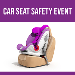 purple child car seat strapped to tan car seat