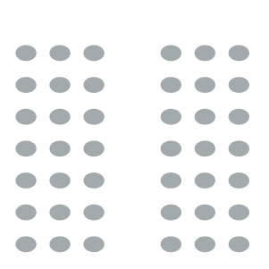 Room setup icon of multiple rows of seating separated by dividing aisle in middle