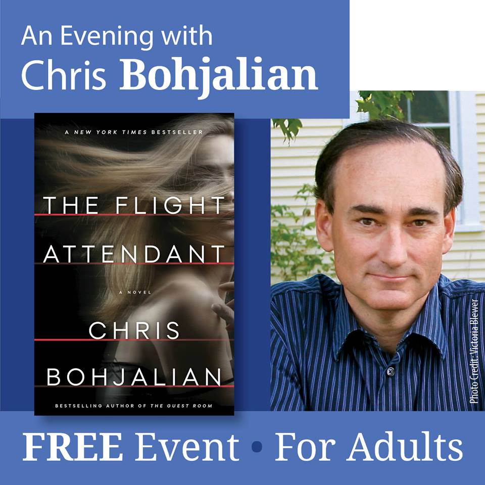 Image of Chris Bohjalian author and book cover for The Flight Attendant