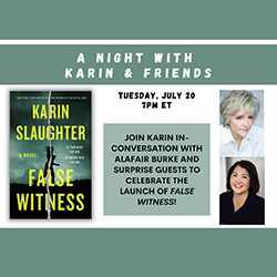 Image of author Karin Slaughter and book cover False Witness