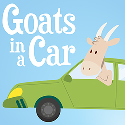 Cartoon of a goat driving a car