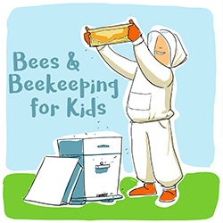 Illustration of beekeeper and beehive