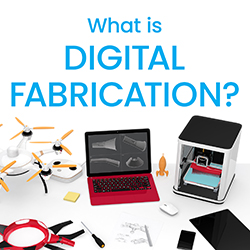 Image of a laptop, 3D printer and fabricated items