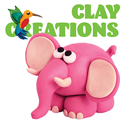 Image of a clay hummingbird and pink elephant