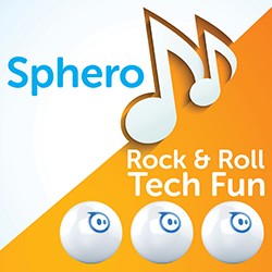A row of sphero balls with musical notes above
