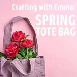 Fabric tote bag with roses on a pink background