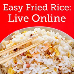 Bowl of fried rice on a red background