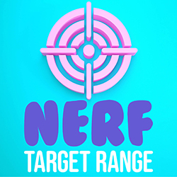 A pink Nerf target on a blue background