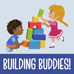 two kids playing with building blocks
