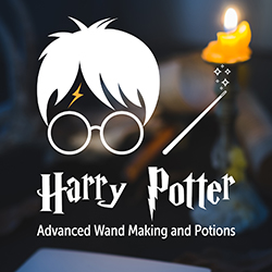 Image of Harry Potter shaped hair, bolt, and glasses on an out of focus candle background