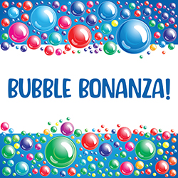 bubbles of multiple colors on a blue and white background