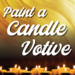 lit votive candles on a gold background