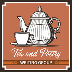 drawing of a tea pot and tea cup on an orange background
