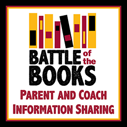 Battle of the Books book shelf logo in red and yellow