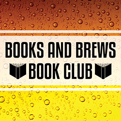 black text and book icons on a beer background