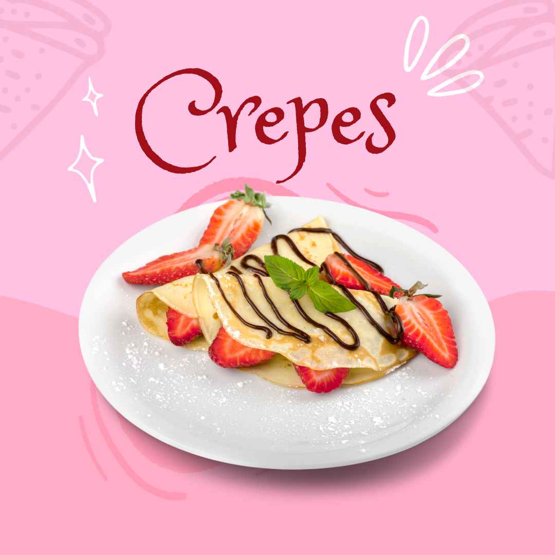 folded crepe filled with strawberry topped with nutella drizzle