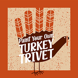 A turkey design in the shape of a handprint in browns and oranges