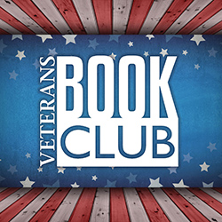 Veterans Book Club in white over a red, white, and blue field