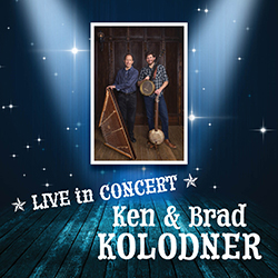 Publicity photo of Ken and Brad Kolodner with musical instruments