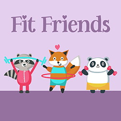 Illustration of a raccoon, fox, and panda exercising together