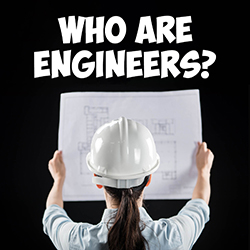 A woman engineer with white hardhat seen from behind holding up architectural plans