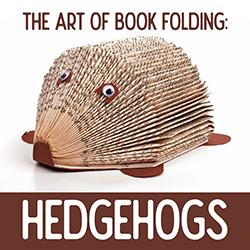 A book with pages folded and eyes and feet added to resemble a Hedgehog