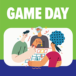 Trendy illustration of 3 people playing a tabletop game
