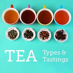 Four types of loose-leaf tea viewed from above