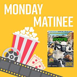 a bucket of popcorn with movie film and Shaun the Sheep Movie cover on a yellow background