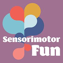 A purple background with abstract bubbles of blue, orange, and yellow tints with the words Sensorimotor Fun
