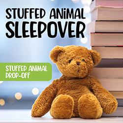 stuffed brown bear toy next to a stack of books in front of a light blue background