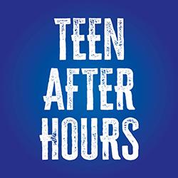 Teen After Hours in white over a dark blue background