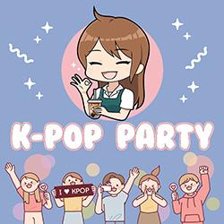 K-POP Party illustration with anime fans and girl with bubble tea in pinks and blues