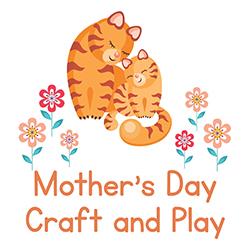 Illustration of orange tabby Mama cat and kitten with flowers around