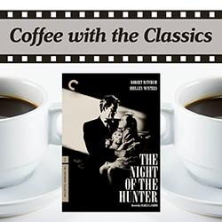 The Night of the Hunter cover over cups of coffee on a white background