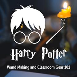 Harry Potter symbol in front of a dark background with an out of focus candle burning on a table