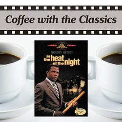 In the Heat of the Night movie cover over cups of coffee on a white background