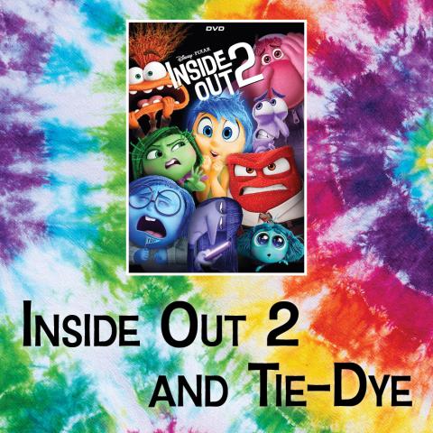 Inside Out 2 movie cover on a tie-dye background