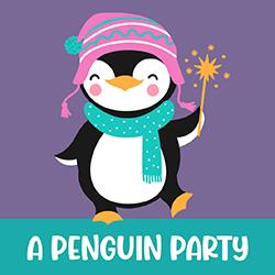 a cartoon penguin wearing a winter hat holding a sparkler