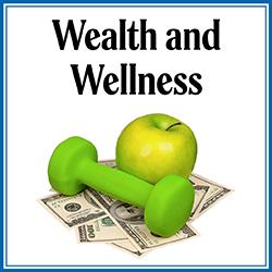 money, a dumbell, and an apple on a white background