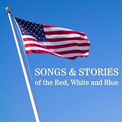 A American flag angled to the left blowing in the breeze with a blue sky background