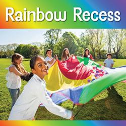 a group of kids playing with a parachute and balls