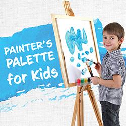 Little boy at an easel putting blue paint on canvas.