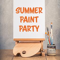 canvas on an easel and painting supplies