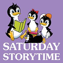 Corky reading to young penguin