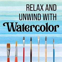 paint brushes on a watercolor background