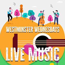 Illustration of an acoustic guitar on its side landscape with musicians played on top and trees in the background.