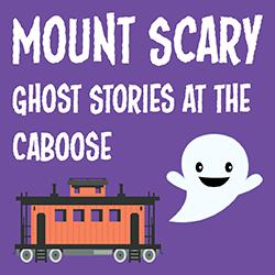 a cartoon ghost and caboose on a purple background