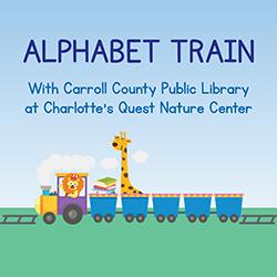 Illustration of a lion engineer driving a train through the countryside. A giraffe and a stack of books are riding in the cars.