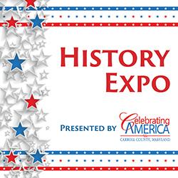 Red, white, and blue stars and bars with History Expo in red and Celebrating America logo.